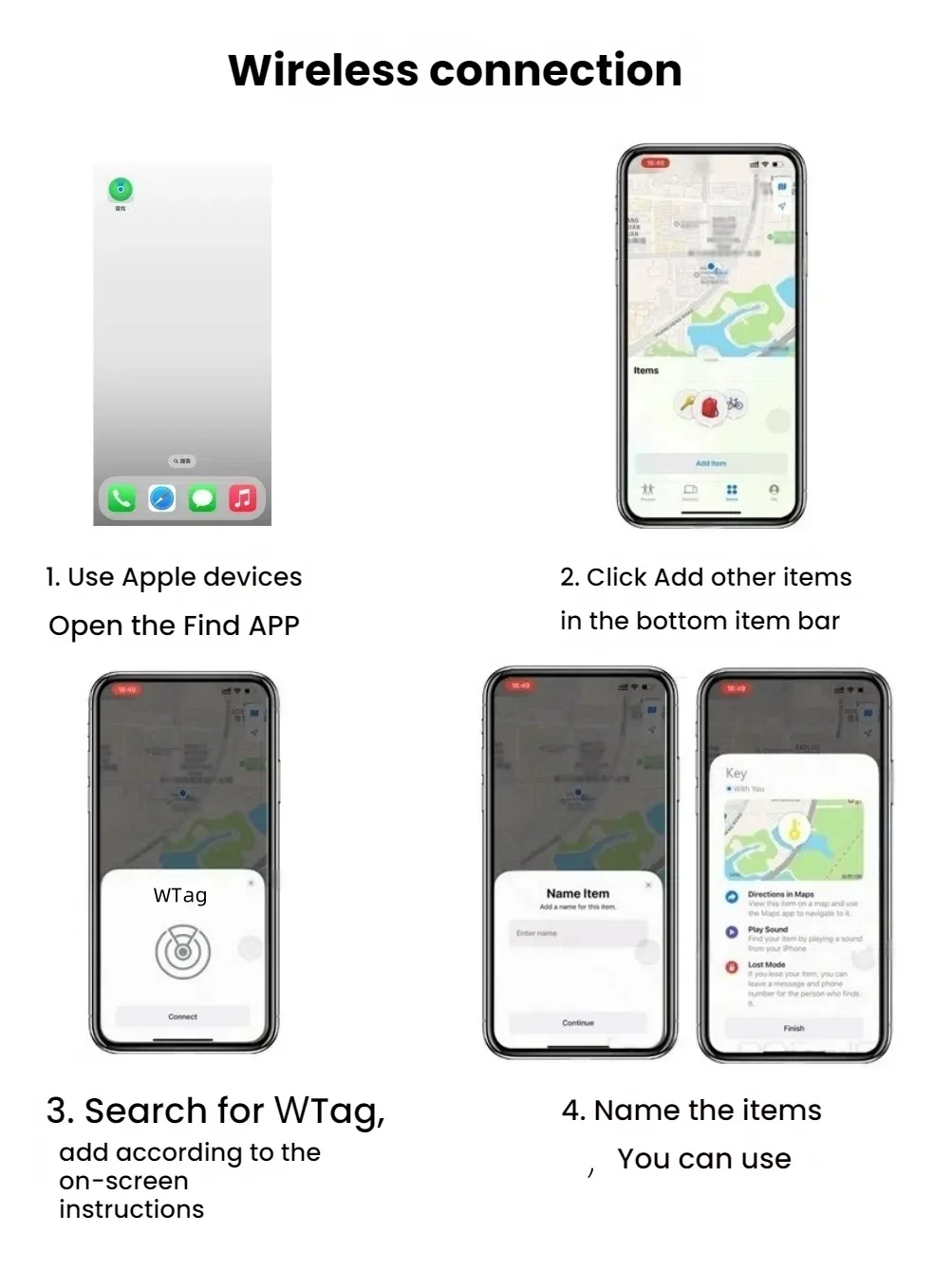 WTAG Smart Tracker GPS Tracker Work With Apple Find My (iOS Only) IP68 Waterproof Real Time Tracking For Elder Bags Wallets Cars