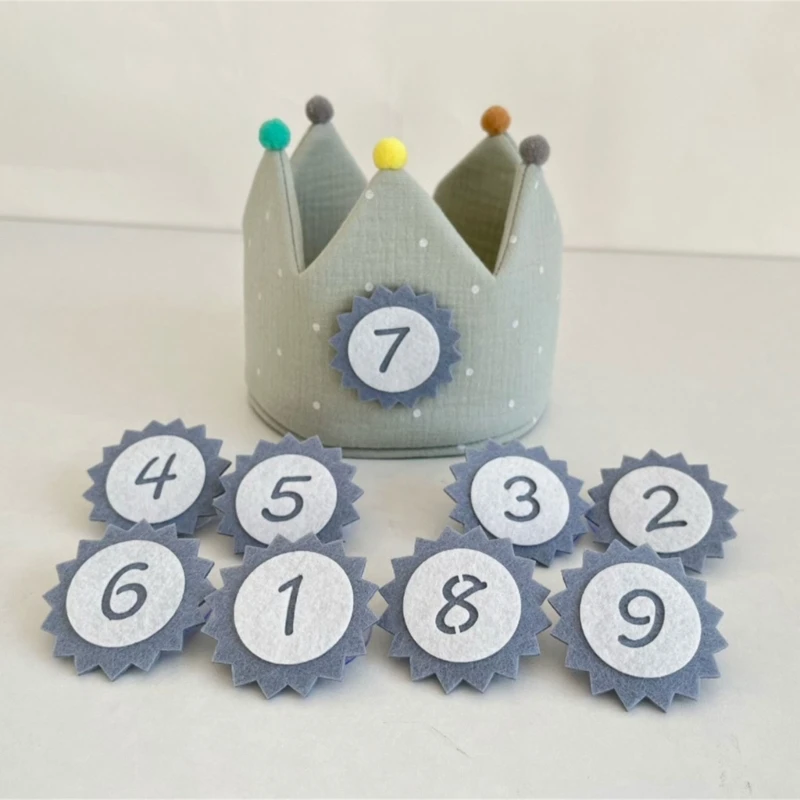 Children Baby Birthday Party Photo Shoot Crown Hat Thicken Pompom Ball Mini Crown Hat with Numbers Photography Props Headband