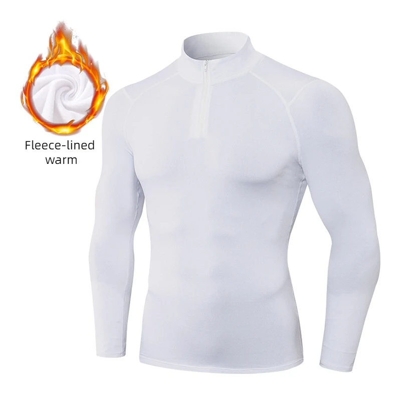 Men's Autumn And Winter Fleece-lined Fitness Clothes  Sports Running Training Long-sleeved Warm Collar Sweatshirt