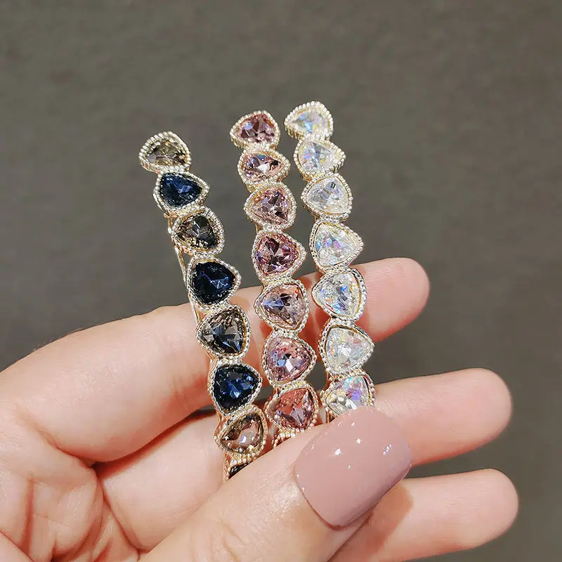 CuteColorfulCrystalHairClipRoundTriangleBarrettesHairpin