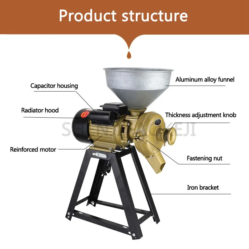 3500W Bean Grinder 3500W Multi-Function Rice Pulper Corn Grain Beater Steel Wet And Dry Grinder Stone Grinder Flour Mill 220V