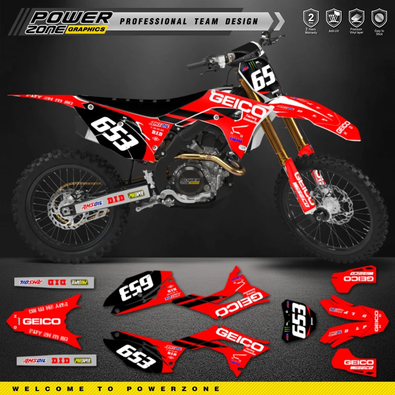 

PowerZone Custom Team Graphics Backgrounds Decals For 3M Stickers Kit For HONDA CRF250R 2018-2021 CRF450R 2017-2020 08