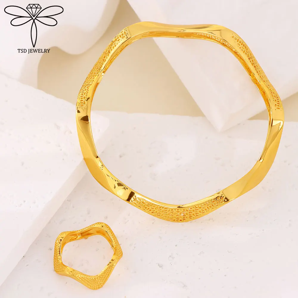 Arabisch Modeschmuck Set 21k vergoldet Oman Unregelmäßige Armband Ringe Nigeria Frauen Braut Hochzeit Party Schmuck – Detail 5