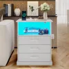 Nightstand with Charging Station and LED Lights, Large Bedside Table with 3 Storage Drawer, White Night Stand for Bedroom 1