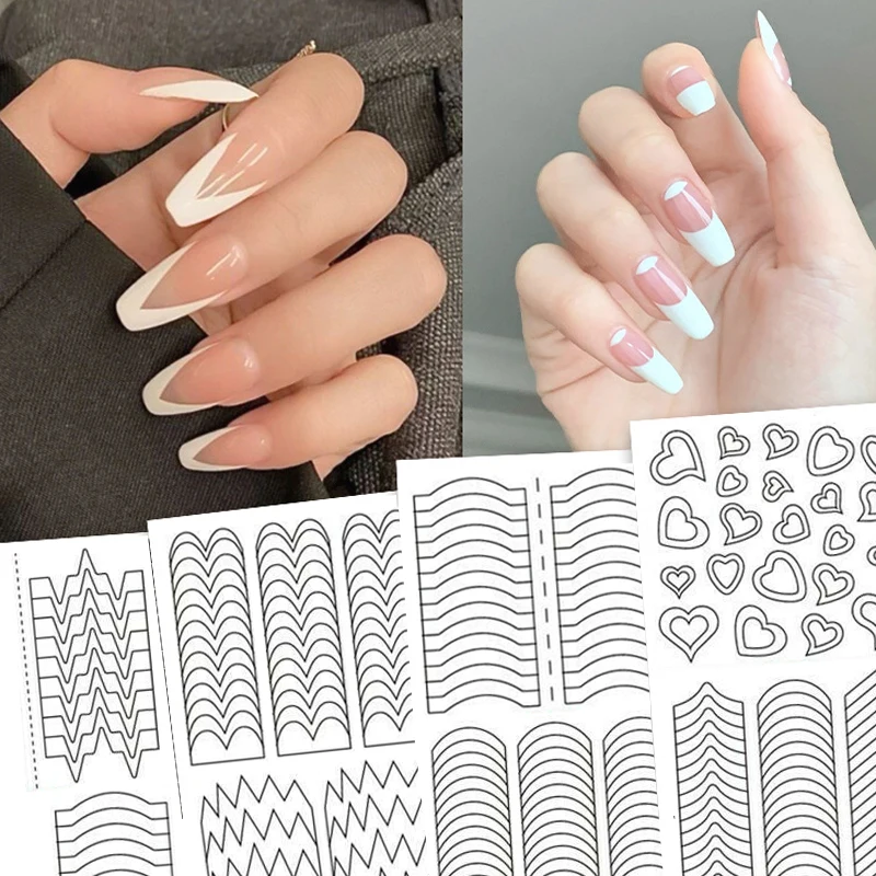 French Strip Line Nail Art Form Fringe Tip Guides Wavy Oblique Spray  Template Stickers Creative Stencil DIY Manicure Tools Decor
