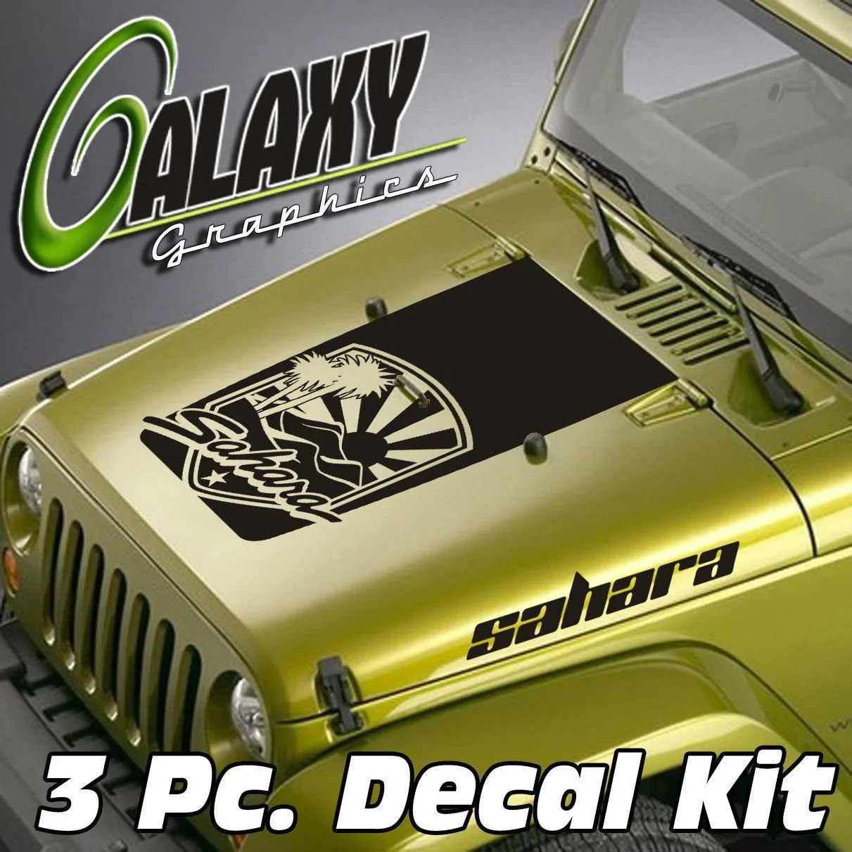 Per Universal Wrangler 3 Pc Blackout Hood Decal Kit #21 - Sahara Badge Sticker