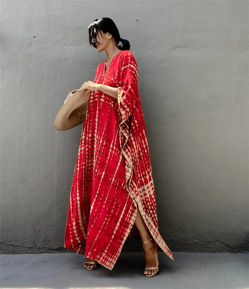 Fashion Casual Striped Print Long Dresses Women Bohemian V-neck Bat Sleeve Loose Slit Beach Dress Summer New Beachwear Vestidos 112 Fashion Casual Striped Print Long Dresses Women Bohemian V-neck Bat Sleeve Loose Slit Beach Dress Summer New Beachwear Vestidos