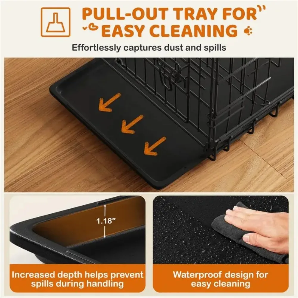 Dog Crate for Dogs with 2 Doors, Detachable Handle, Foldable Metal Wire, Waterproof & Leaky-Proof Tray, Ideal for All Stages