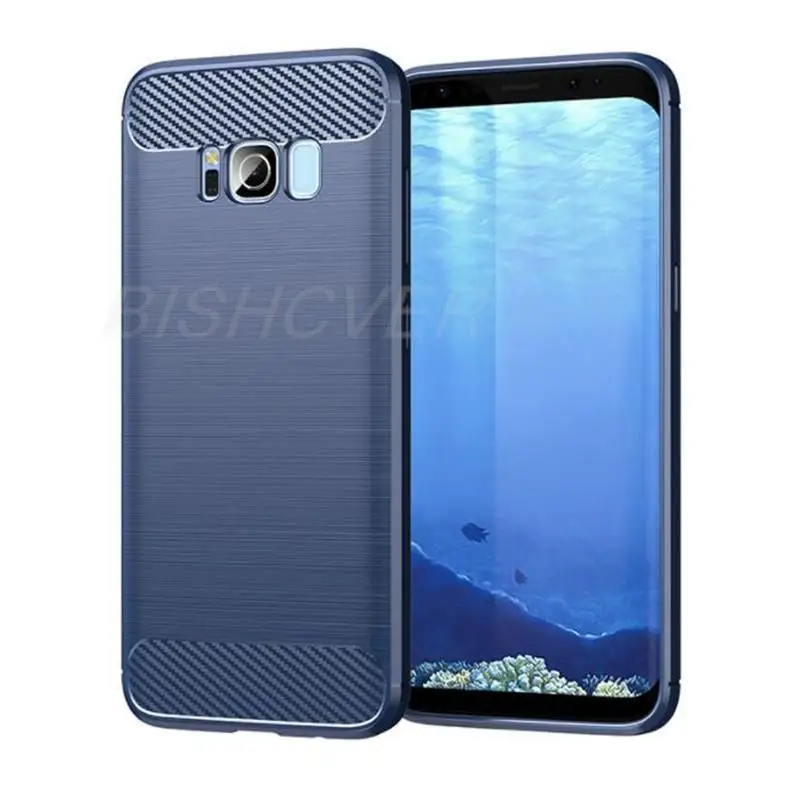 삼성 GalaxyS8 S8 Plus SM G950F G955F SM-G950 링 홀더 스탠드 보호 커버 용 부드러운 실리콘 탄소 섬유 브러시 케이스