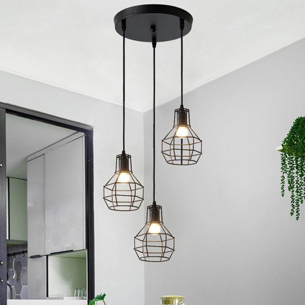 Industrial Cluster Pendant Light 3 Lights Retro Chandeliers Wrought Iron Metal Hanging Lights Loft Bar Dinning Kitchen Bedroom