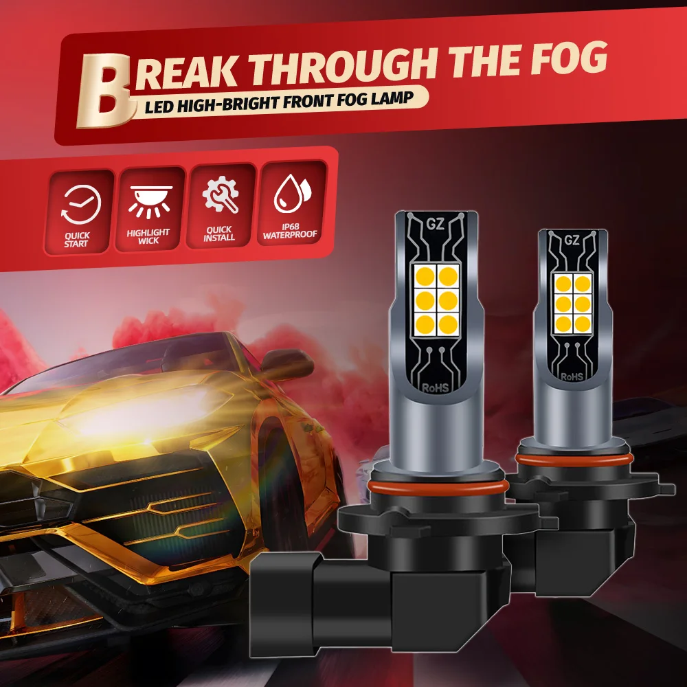 2PCS 플러그 앤 플레이 9005 LED 안개등 100W 3000K 노란색 조명 12V 포드 갤럭시 2006 2007 2008 2009 2010 2011 2012 2013 2014용