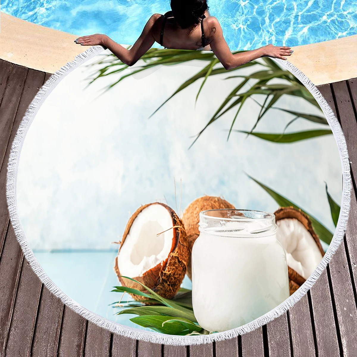 thumbnail image 1 of Toalla de playa redonda con diseño de frutas y coco para adultos, toalla de playa de microfibra de secado rápido, toallas de piscina súper absorbentes, manta de playa sin arena, 1 of 5