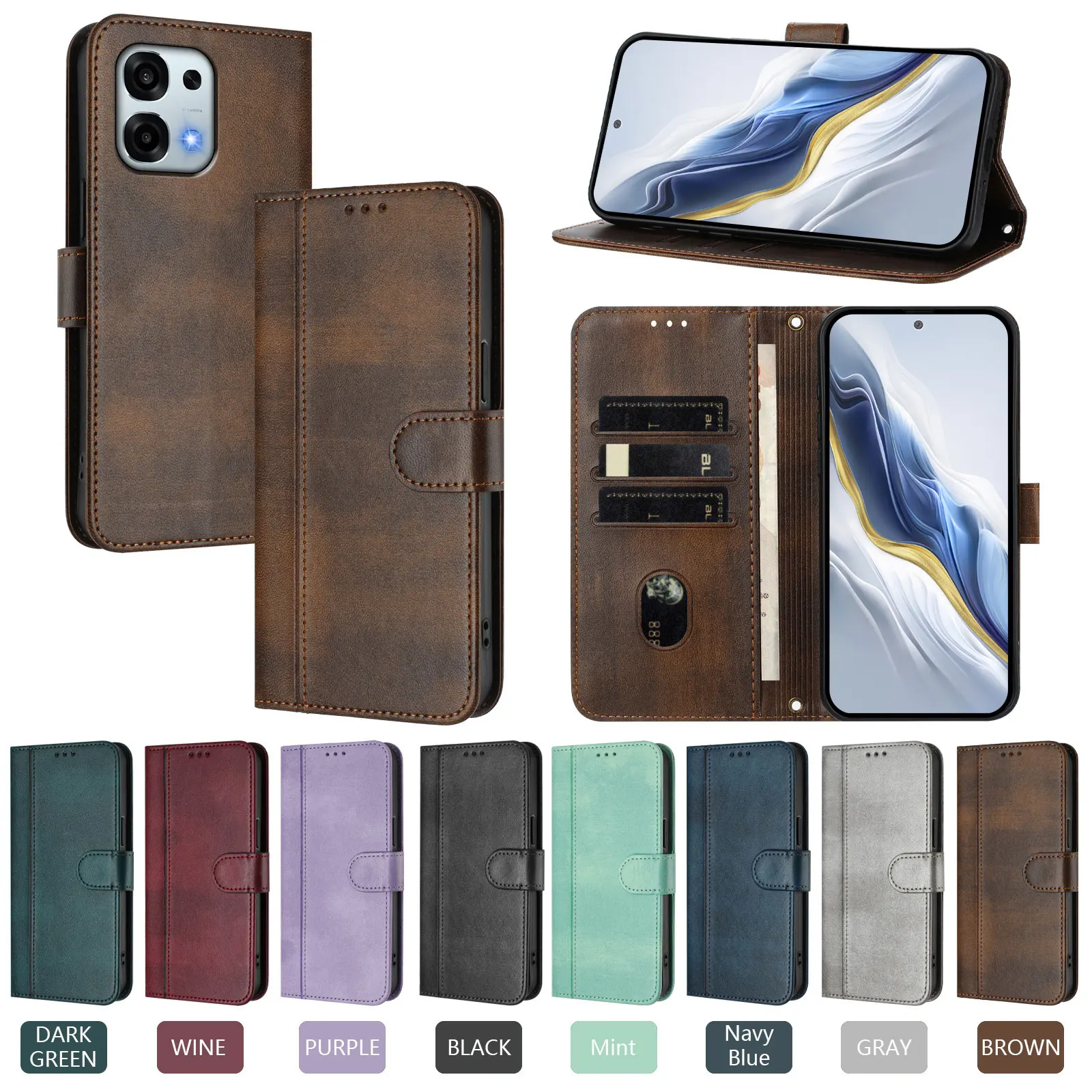 Vintage Leather Wallet Flip Phone Case - Stylish Retro Design and Durable Protection
