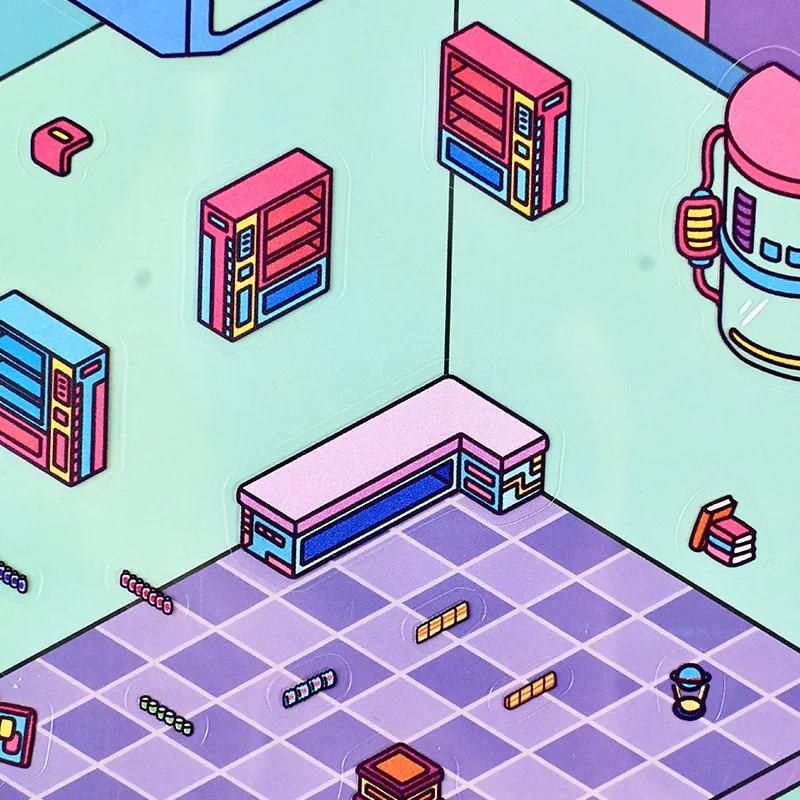 귀여운 사이버펑크 3D 겨울 온천 풍경 스티커 DIY 포켓 캐빈 장면 축제 선물 ?