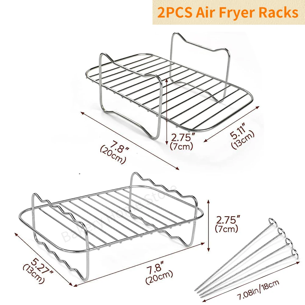 Premium Air Fryer Accessories Set with Stainless Steel Grill Racks and Rectangle Silicone Basket