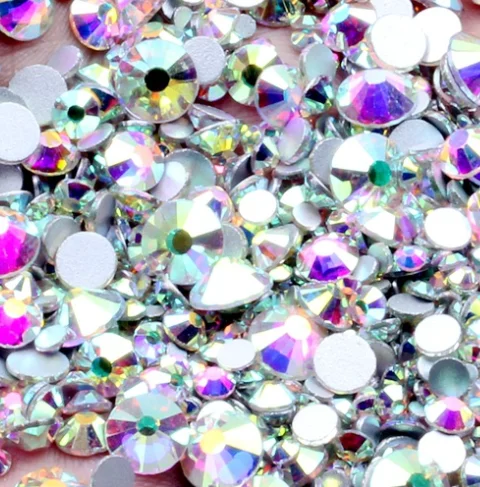 Crystal AB Glass Nail Art Decorations ss3 ss4 ss5 ss6 ss8 ss10 ss16 ss20 ss30 ss34 ss50 Glass Non HotFix Nail Art Rhinestones 3