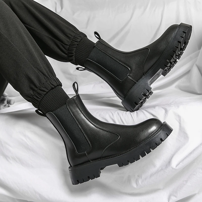 Men Chelsea Boots Winter Warm Thick Bottom Non-Slip Leather Men Boots Trendy Slip On Ankle Handmade Luxury Brand shoes