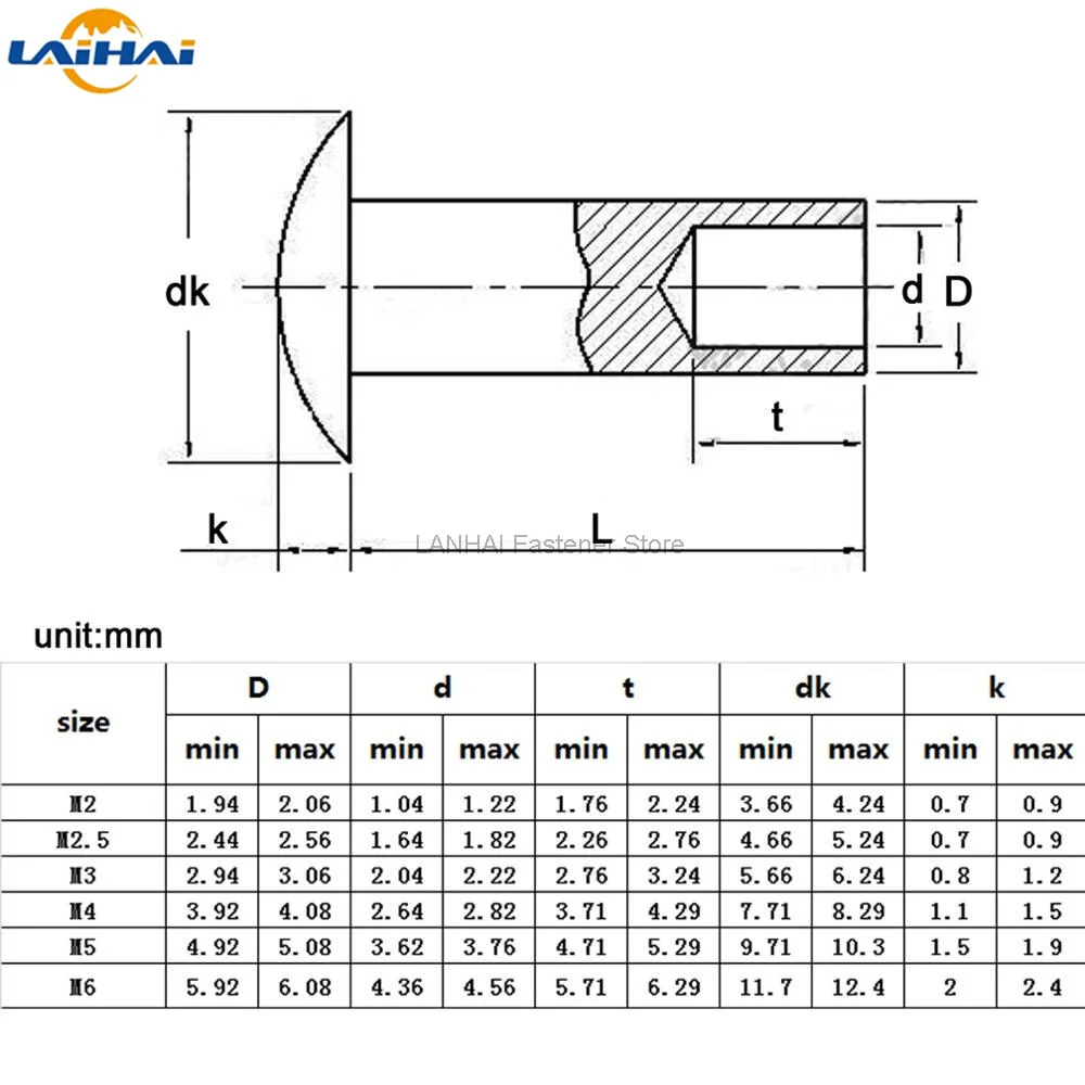 Rivets and Fasteners 10/50pcs M2 M2.5 M3 M4 M5 M6 GB873 Aluminum Round Flat Truss Head Half Semi Hollow Shank Rivet Diameter 2-6mm length 3-30mm