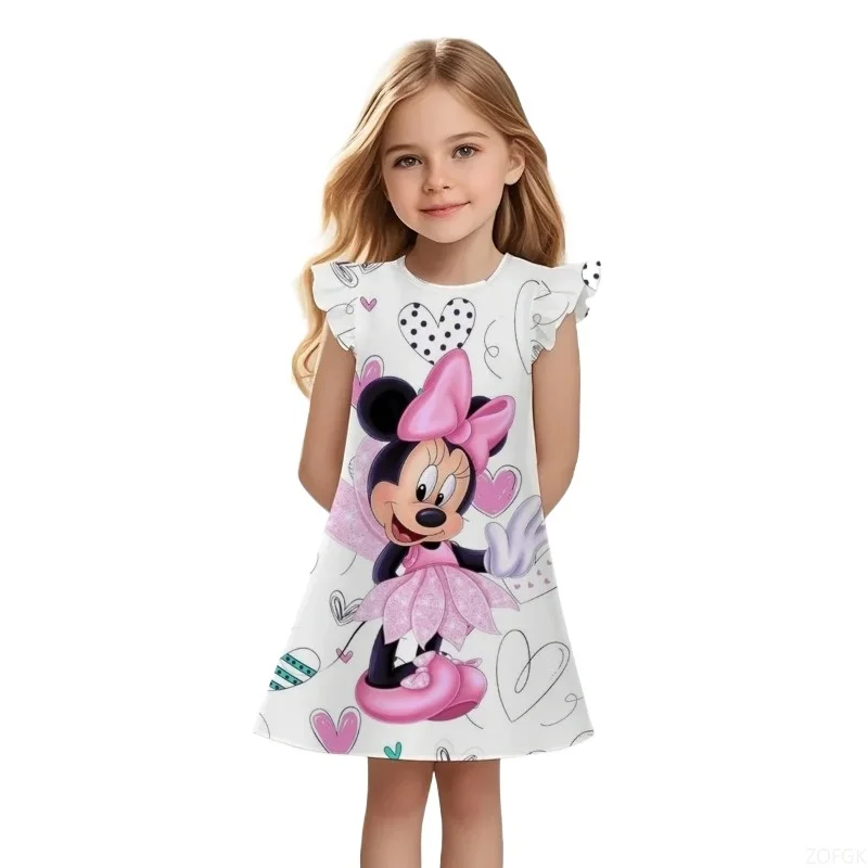 فستان صيفي للفتيات بتصميم جديد فستان أميرات ميكي ماوس بأكمام قصيرة للأطفال بأكمام طائرة