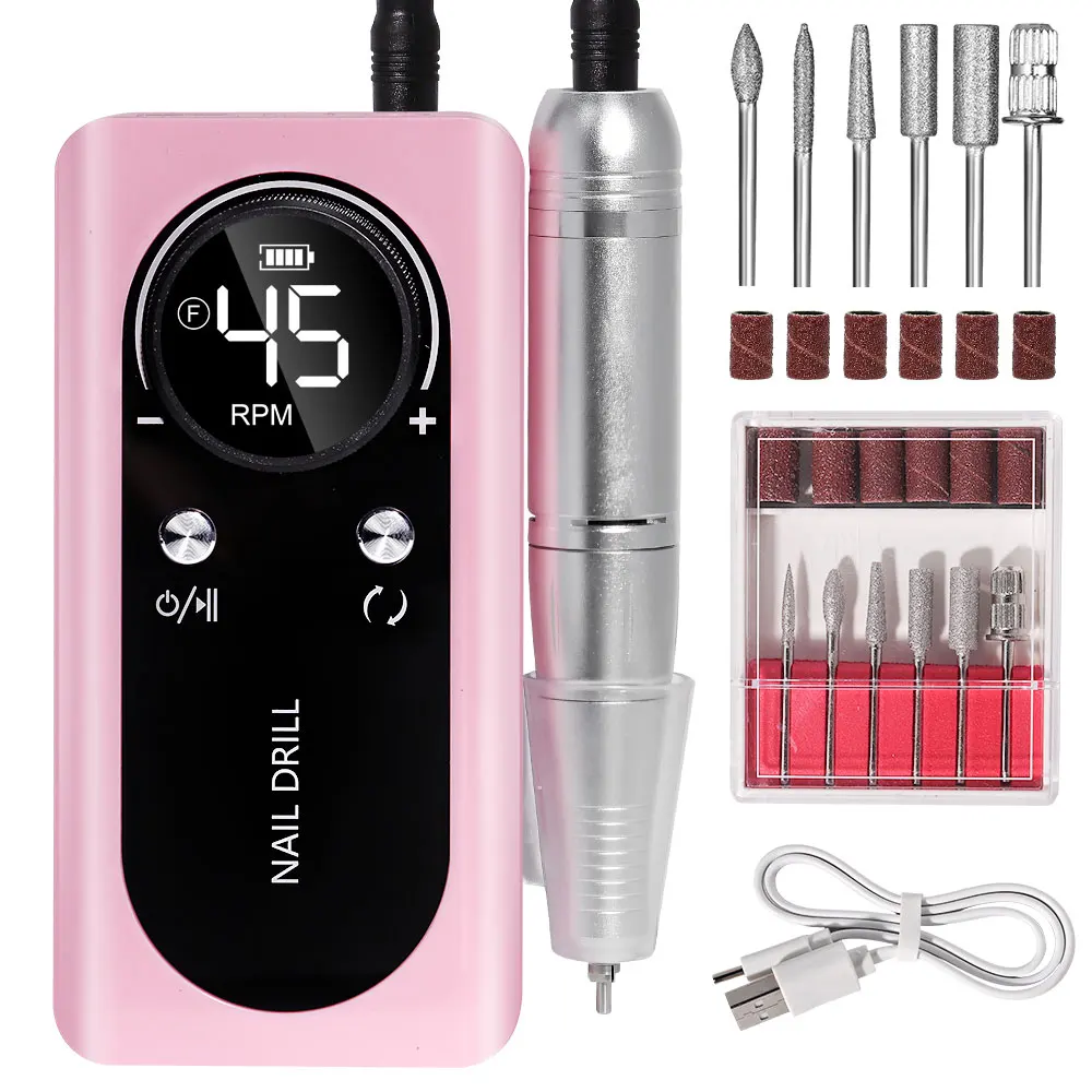 High-Speed Rechargeable Nail Drill with LCD Display and Low Noise - Professional Nail Care and Accessory Kit