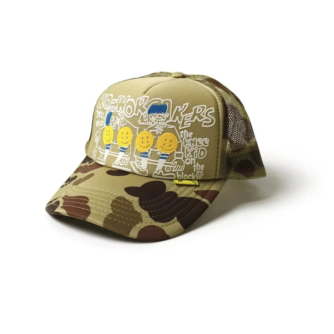 

22aw Kapital Japane Camouflage Foam Printing Sweet Face Mesh Breathable Splicing Baseball Cap Men and Women Adjustable Hats