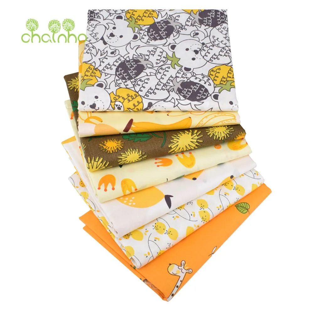 

Chainho,Printed Twill Weave Cotton Fabric,Patchwork Cloth,DIY Sewing Quilting Material,Yellow Series,7 Designs,3 Sizes,CC101