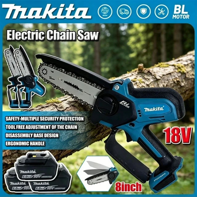 Scie à chaîne sans fil Makita de 6 pouces, scie à chaîne portative pour l'abattage du bois, outil électrique pour l'élagage du jardin, outil électrique pour batterie 18V 1