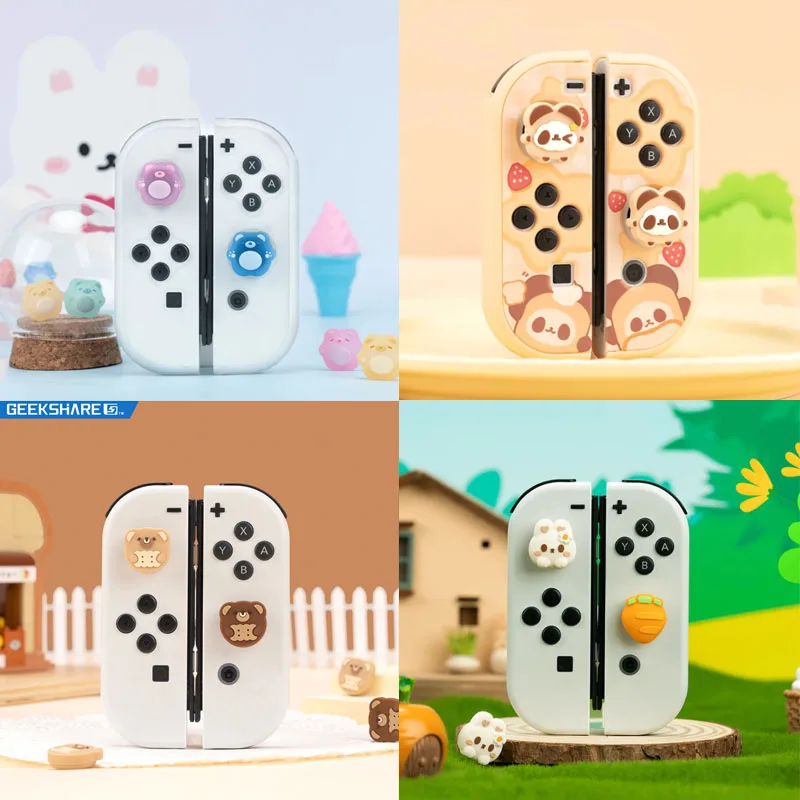 Cute Bear Cat Rabbit Silicone Thumb Stick Grip Cap Joystick Cover For Switch NS Oled/Lite Joy-con Controller Soft Protector Case