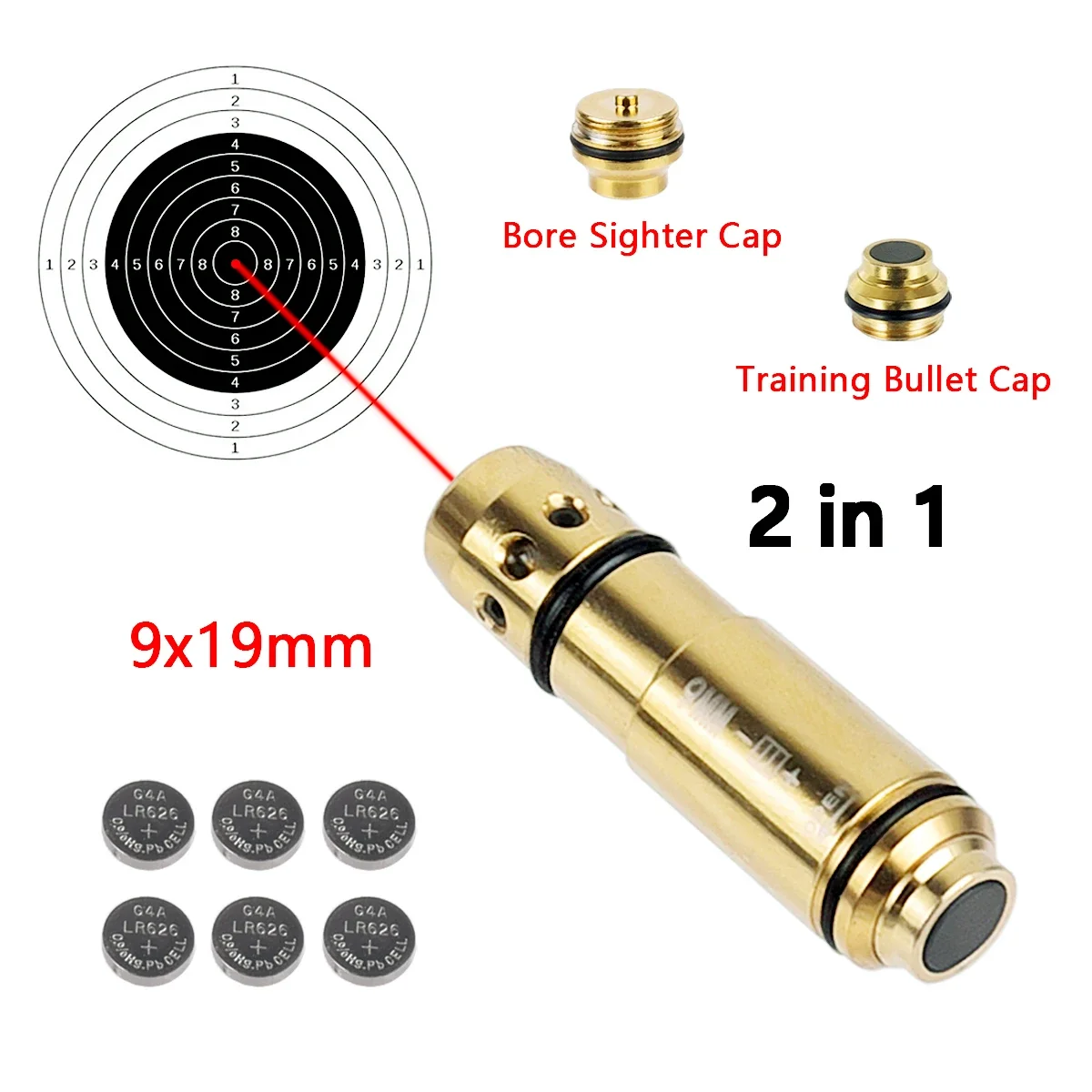 9X18mm 9x19mm 223Rem Training Bullet Laser Bore Sight Cap 2 in 1 Dual Purpose Laser Pointer Glock 19 Dry Fire Aiming Calibration laser pointer,laser sight,laser bore sight,dry fire laser trainer