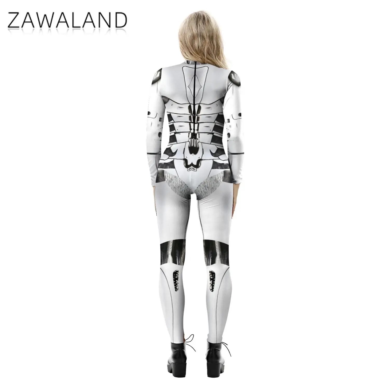 Zawaland punk Women Sexy Slim Robot Punk Catsuit Jumpsuit Women Cosplay Carnival Performance Costume Purim Fancy Dress