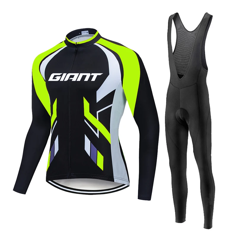 GIANT-Long Sleeve Cycling Jersey Set for Men, MTB Bicycle Clothing, Bicycle Maillot, Ropa Ciclismo, Bike Clothes, Spring,