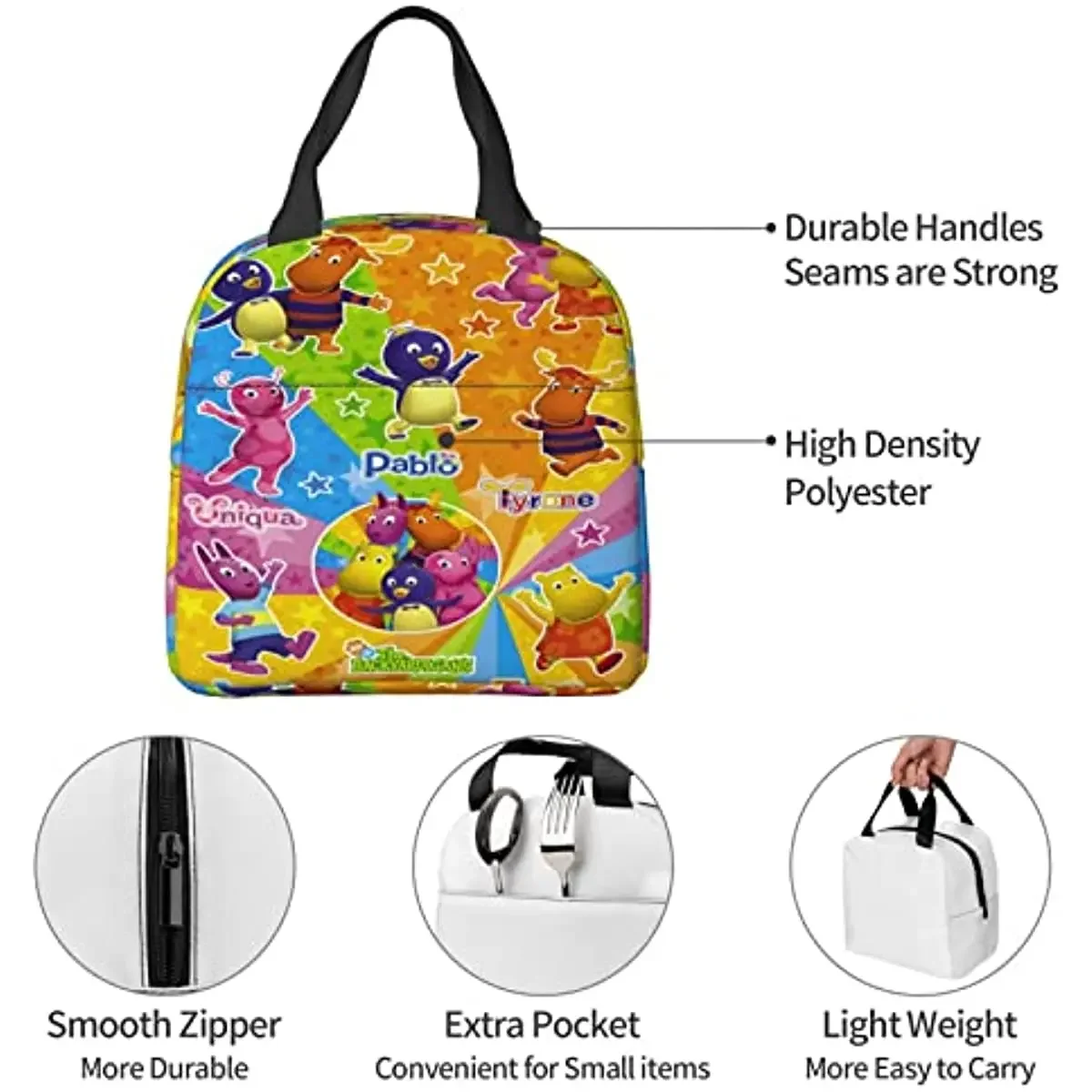 The Anime Backyardigans Large Lunch Bag with Pocket for Work, College, Office, Picnic, Outdoor