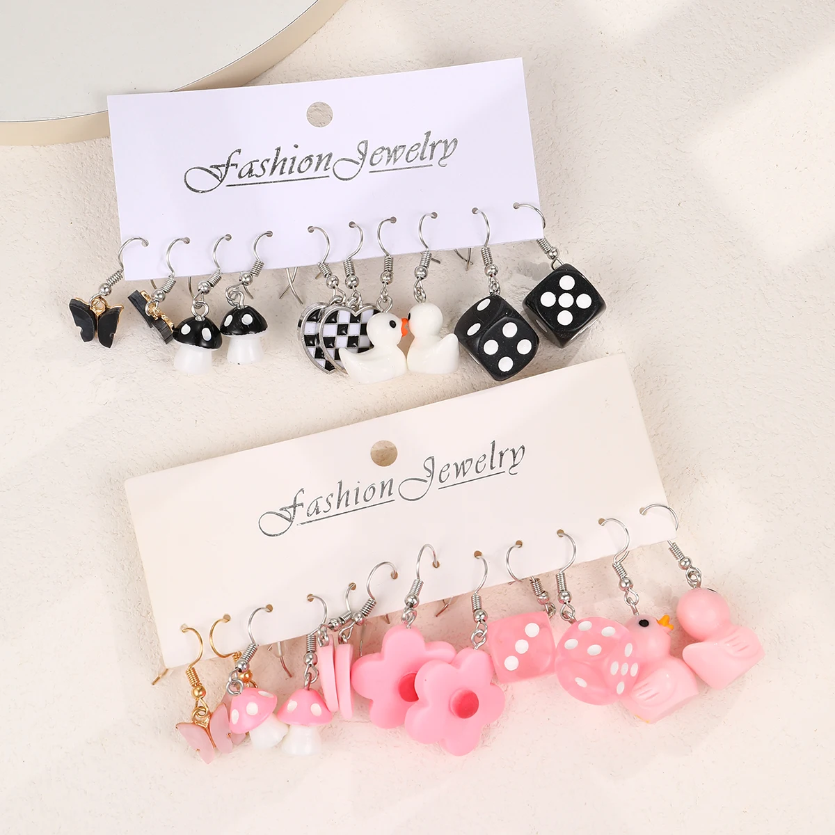 Black Cartoon Duck Earrings Set For Women Cute Animal Butterfly Heart Dangle Earrings Girls 2024 Geometric Trendy Jewelry Gifts