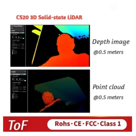 New CS20 5m 3D TOF solid state liDAR sensor robot navigation obstacle avoidance, security monitoring, volume measurement 4