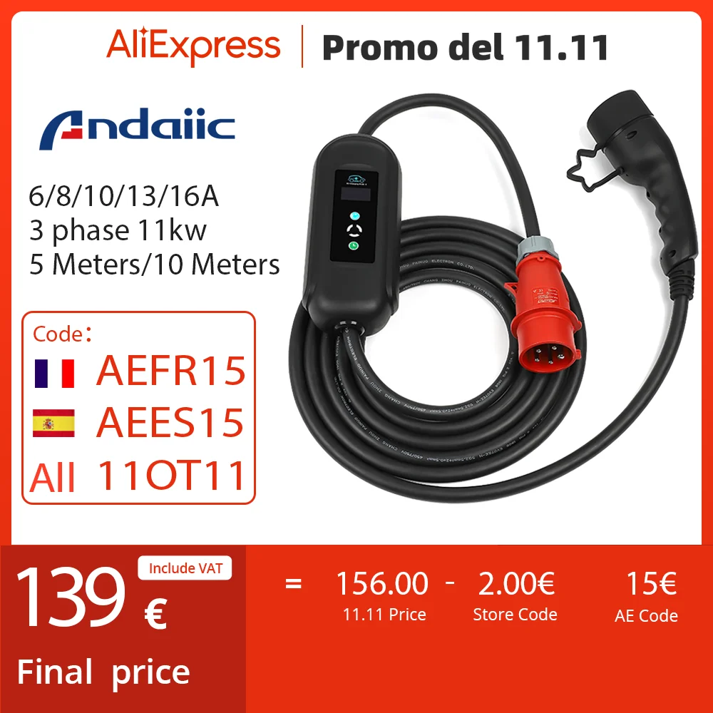 11Kw 16A Type2 Ev Caricatore Portatile Evse Scatola Di Ricarica Caricabatteria Per Auto Elettrica Spina Cee Caricatore Per Veicoli Elettrici