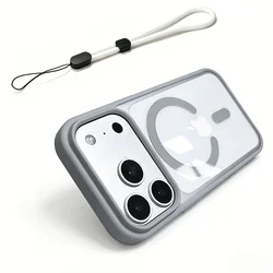 Premium Clear Magnetic Wireless Charging Phone Case with Lanyard Cover - iPhone 12 Pro Max (GRAY)