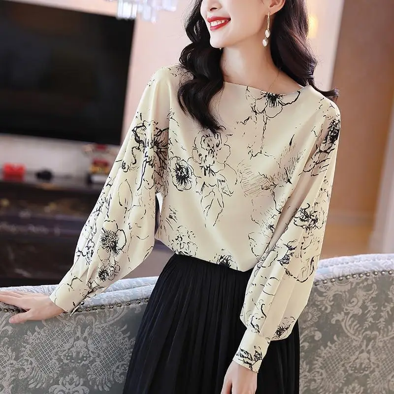 Spring Autumn New Women's Pullovers Fashion Printed O-Neck Casual Shirt Simplicity Elegant Loose Long Sleeve Office Lady Tops