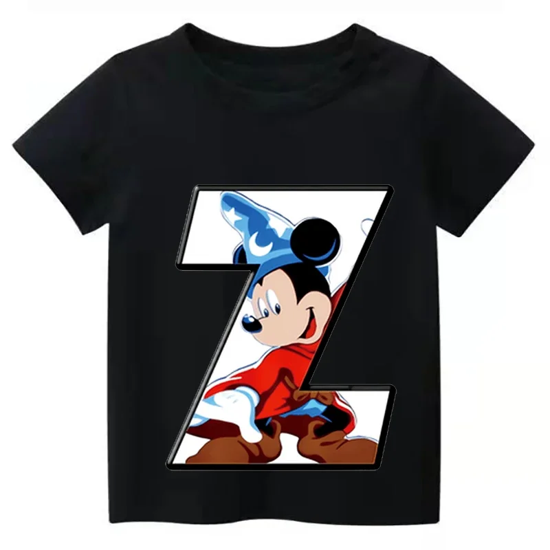 thumbnail image 1 of Camiseta de algodón con combinación de letras y nombre personalizada para niños, camiseta de manga corta con fuente ABCDEF de Disney Mickey Mouse, 1 of 5