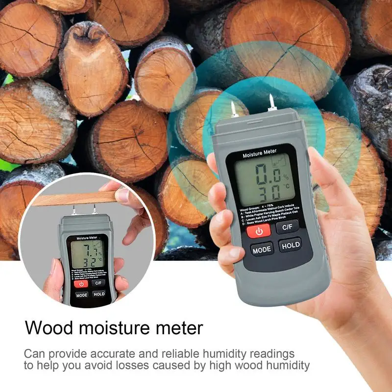 Firewood Moisture Meter Precise Moisture Reader Digital Meter Portable Temperature Humidity Monitor Detector