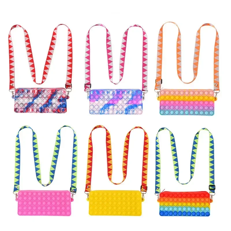 

1PCS Colorful Shoulder Bag Simple Dimple Messenger Bag Fidget Toys Pop Push its Bubble Antistress Children Toy Keychain Wallet