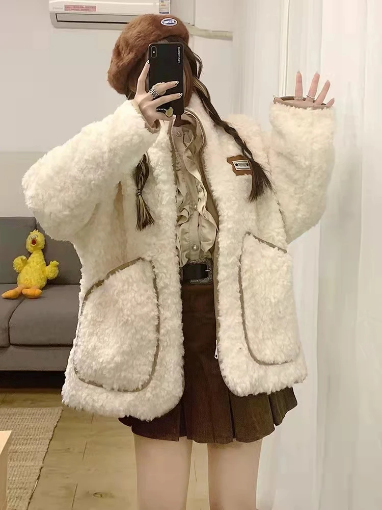 Winter Lamb Velvet Jacket Women's Furry Fur and Fur In One Fashion Thick Plus Velvet Lamb's Wool Jacket Women's Cotton Jacket oversized plus fat double sided wear plus velvet thick hooded cotton jacket autumn winter imitation lamb velvet men clothing