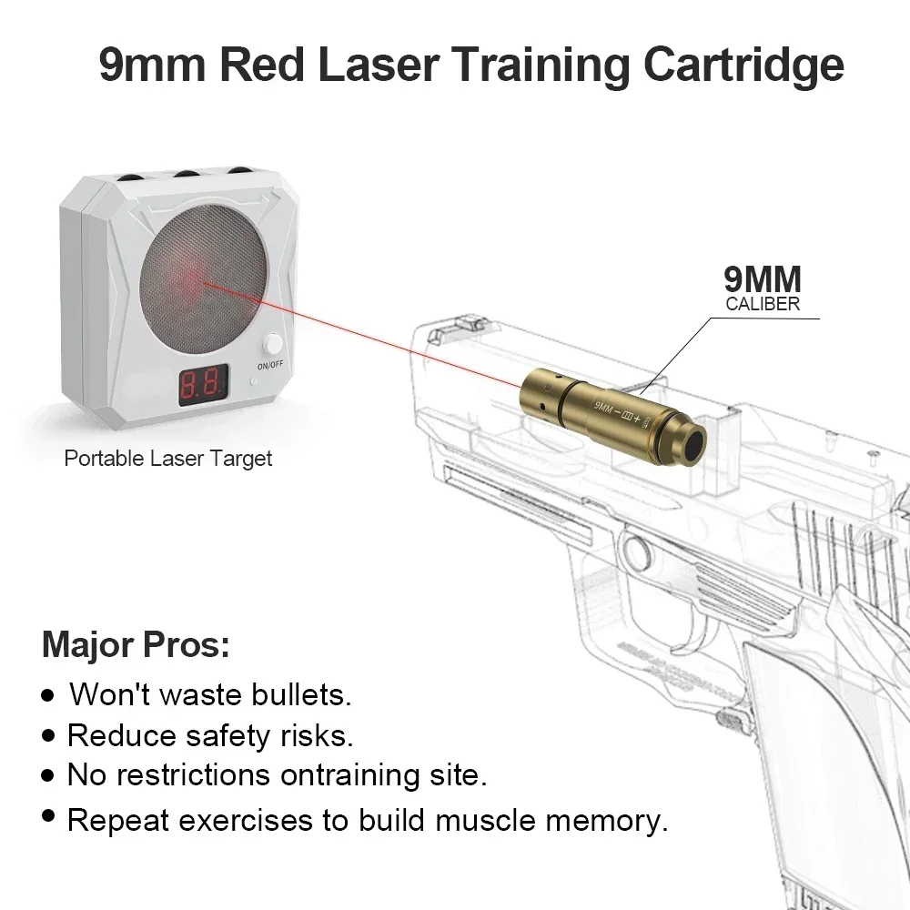 9mm Red Dot Laser Training Cartridge Dry Fire Tactical Bullet Trainer Pistol Marksmanship Practice Skill Development dry fire laser trainer