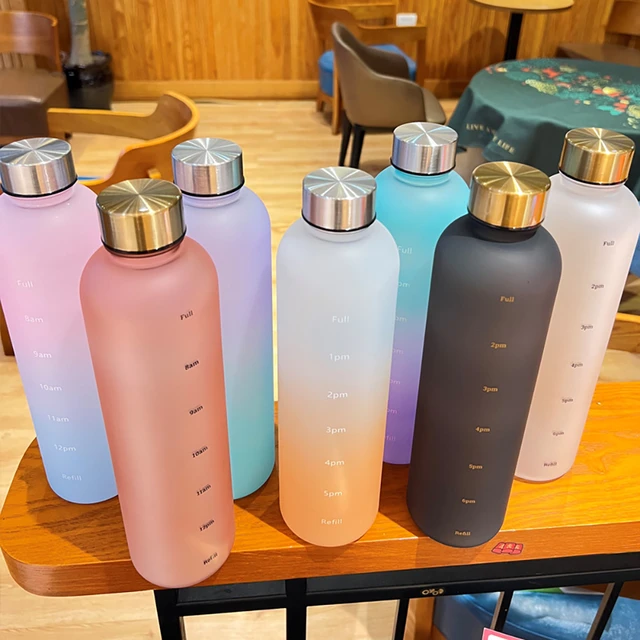 Travel Leakproof Frosted Plastic Water Bottle With Time Marker