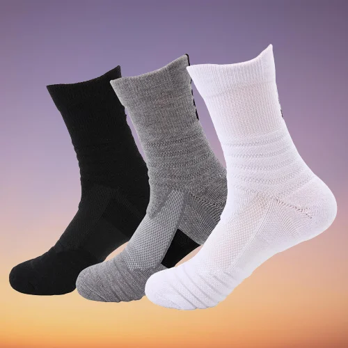 

2024 Men's Mid-calf Sports Socks Badminton Running Outdoor Elite Socks Brushed Socks Sweat-absorbent Non-slip Basketball Socks