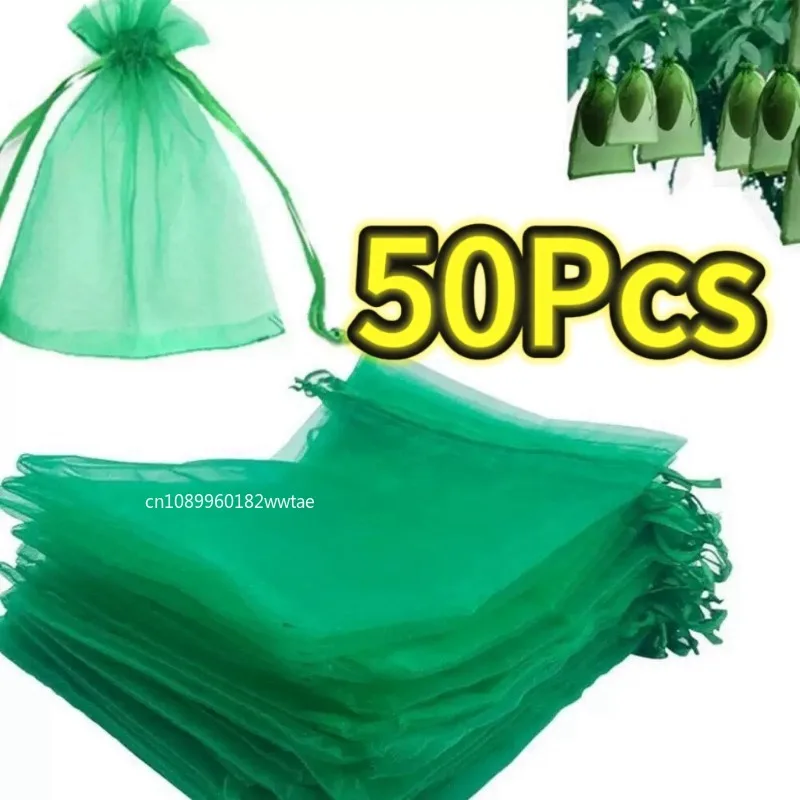 50pcs Fruit Protection Netting Bags Grapes Strawberry Plant Vegetable Nursery Bag Pest Control Anti-Bird Mesh Bags Garden Tools