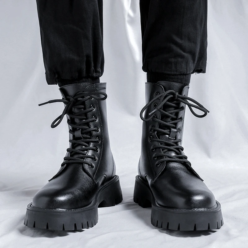 

Italian Men's Classic High Top Boots 2023 Winter Designer Leather Boot Male Casual Black Platform Outdoor Ankle Boots Military