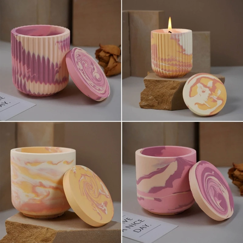 

2PCS Candle Holders Moulds Silicone Clay Moulds Silicone Molds with Lid Silicone Concrete Moulds Flower Pot Mold for DIY