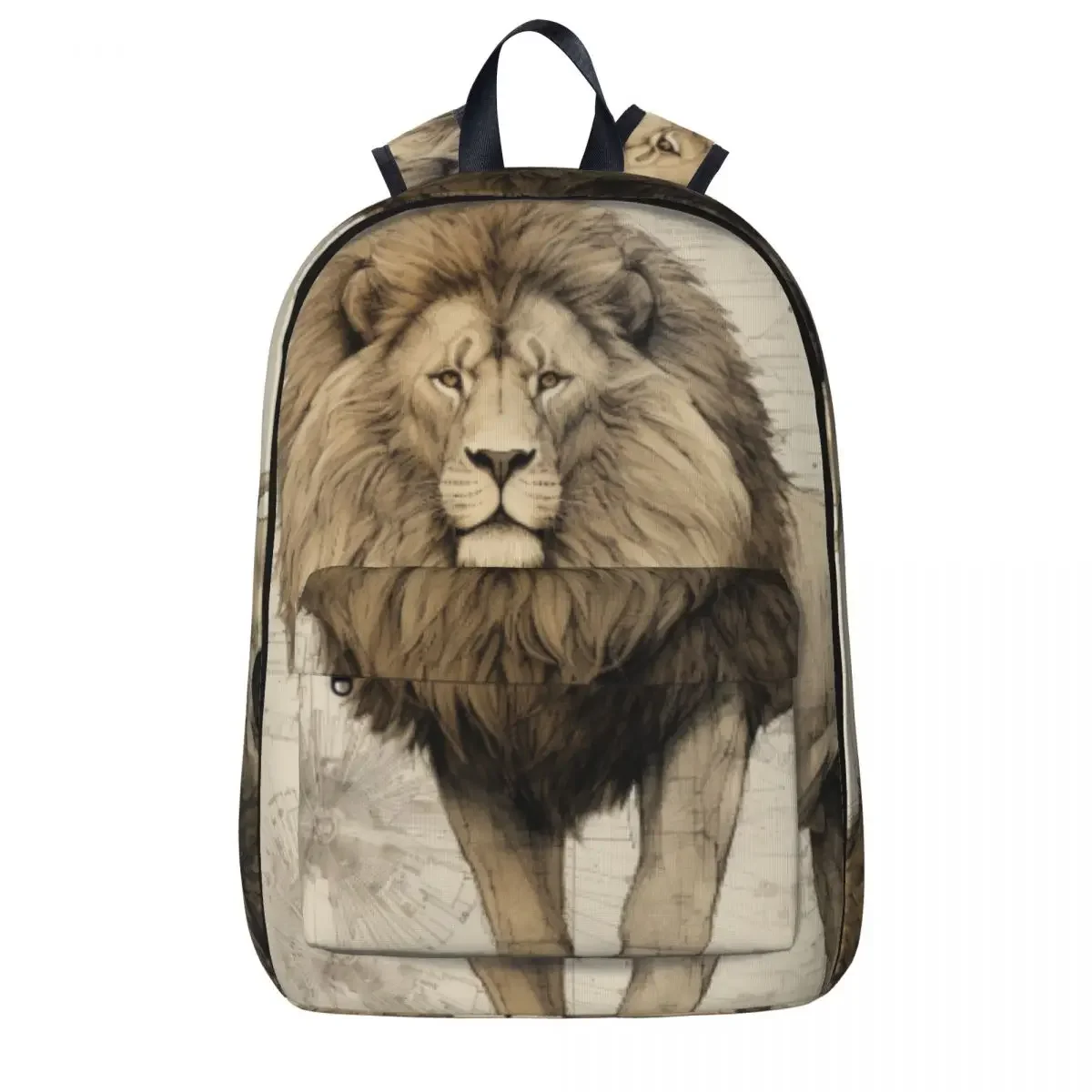 

Lion Backpack High Detail Pencil Drawing Female Polyester Daily Backpacks Large Aesthetic High School Bags Rucksack