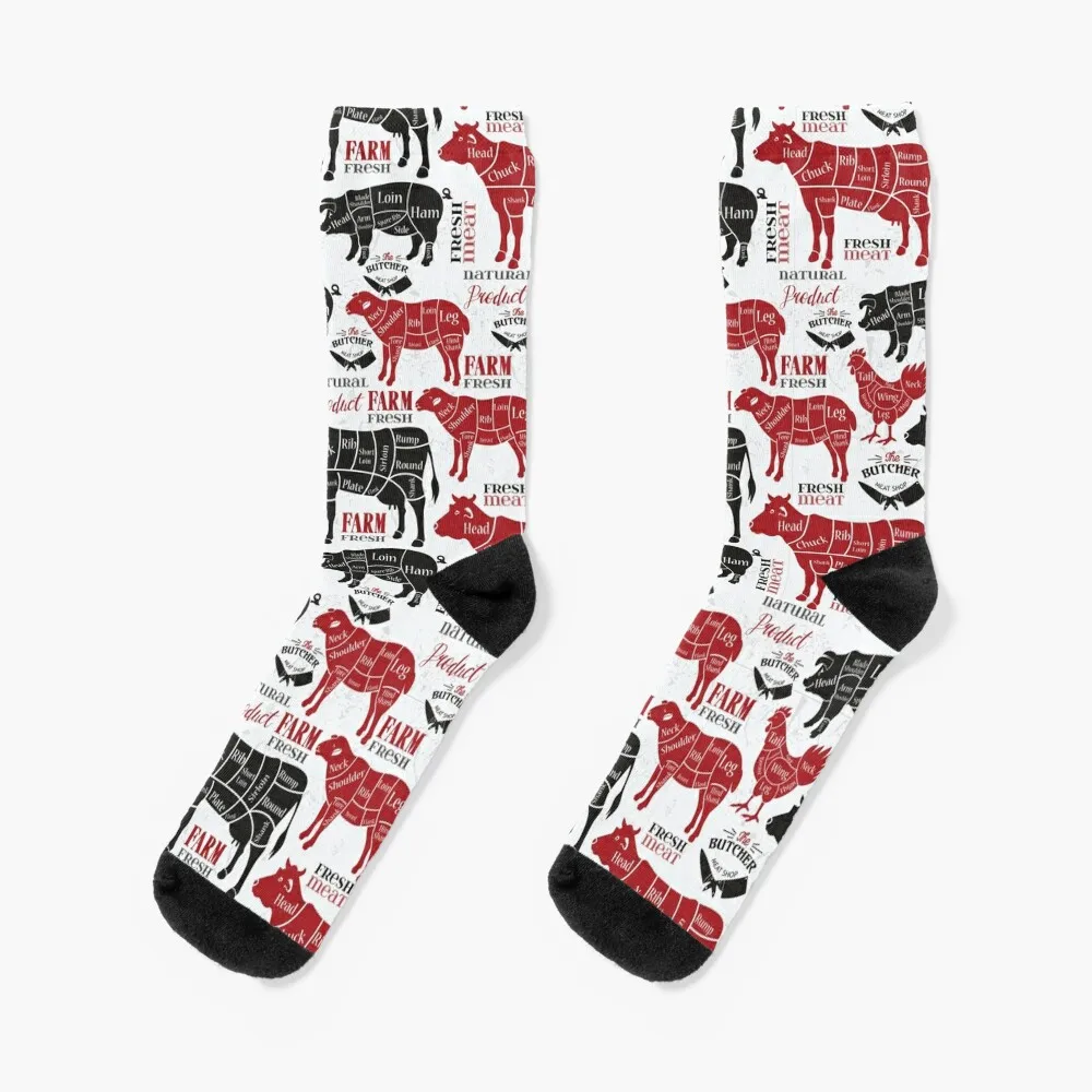

Butcher Meat Cuts Socks retro kids warm winter Boy Socks Women's