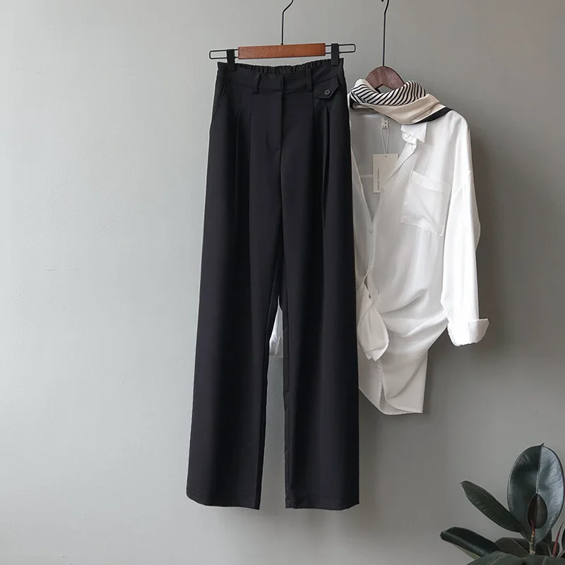 CGC Simple Office Lady Work Suit Pants Women 2022 Spring Autumn High Waist Trouser Suits Casual Wide Leg Oversize Pants Female black cargo pants Pants & Capris